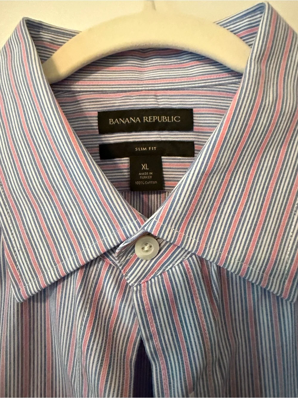 Banana Republic Men's Light Blue Shirt with Pink Stripes